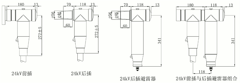 PA视讯在线官网24kV欧式630A屏蔽型可分离连接器尺寸图.gif